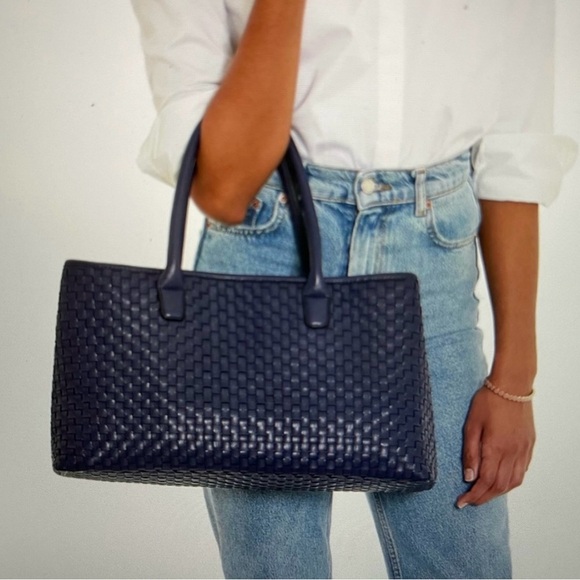 Lulu Dharma Blueberry Blue Vegan Leather Tote Snap Closure Large 18Lx10Hx6.5W - Picture 12 of 15